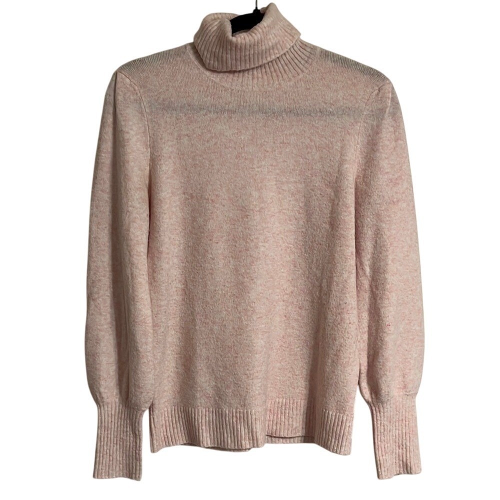 J.Crew Turtleneck Sweater Pink Marled Puff Sleeve Ribbed Cuff Women Small